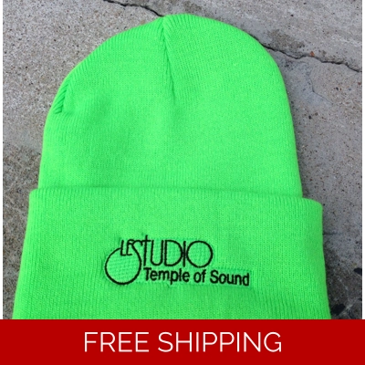 Le Studio Lime Green Winter Hat Black Front Logo TOS